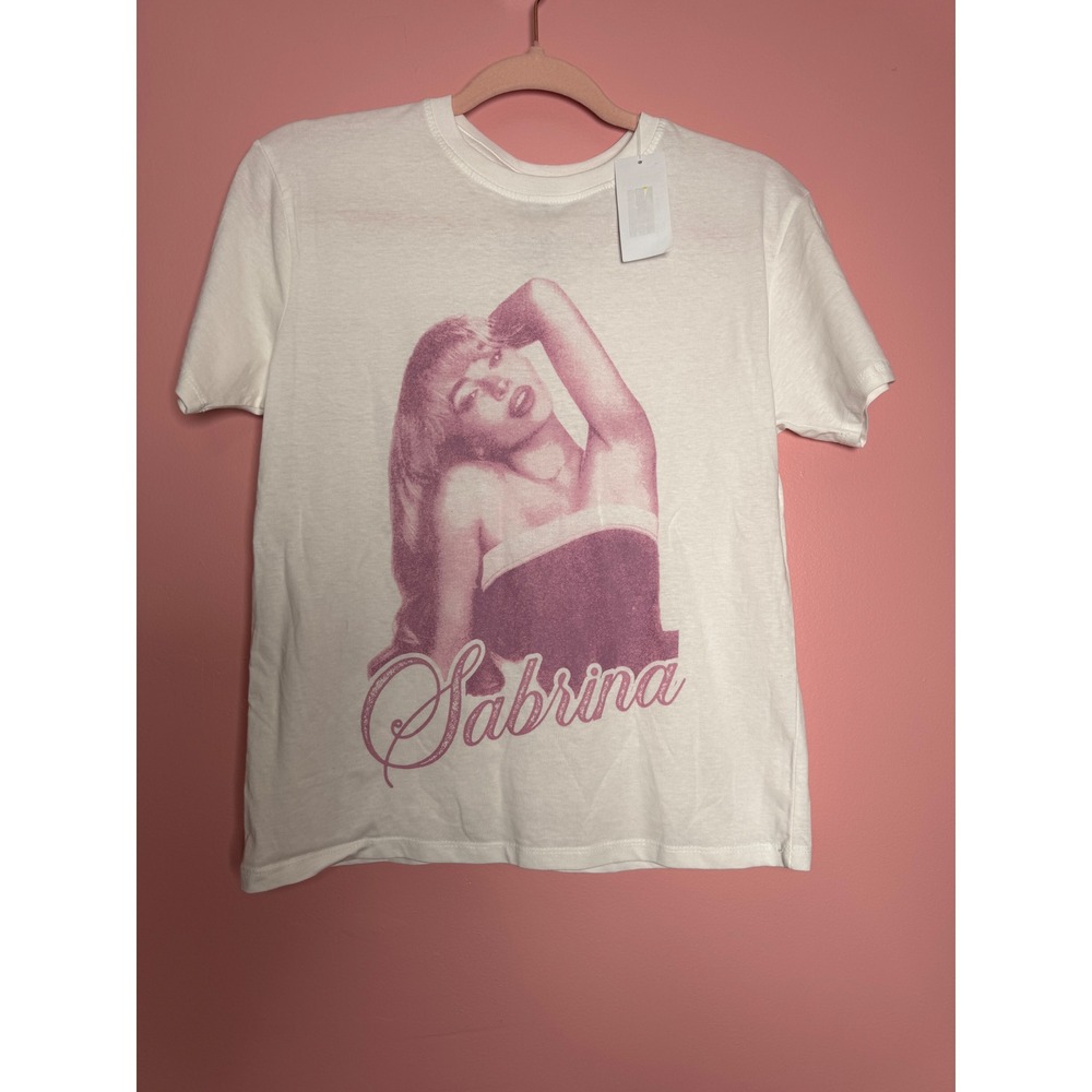 Sabrina Carpenter Official Pink Portrait Graphic Tee White Cotton T-Shirt Medium